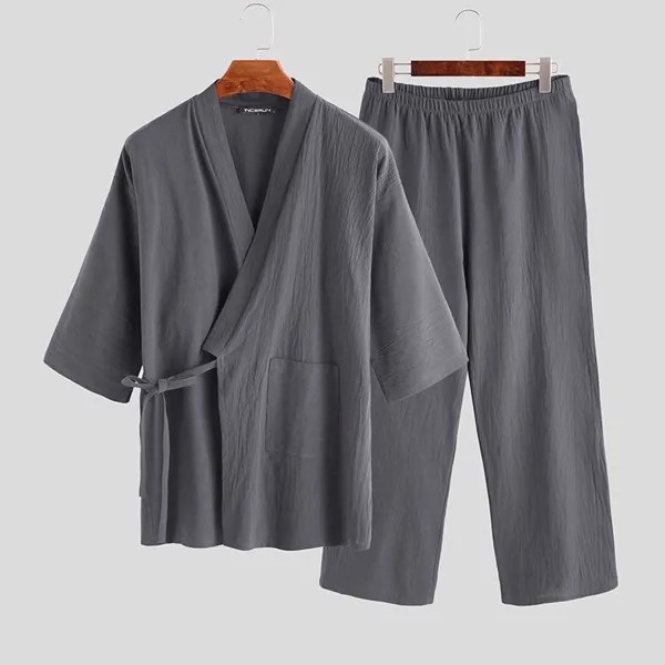 Мужская Юката Японская кимоно Стиль Пижама Комплект для дома Спа Домашняя одежда Пижама INCERUN