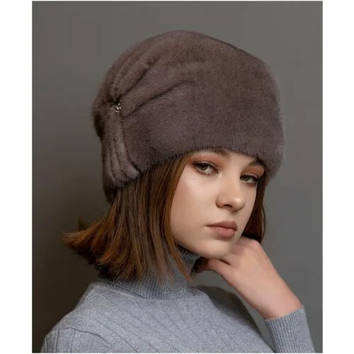 Шапка бини , демисезон/зима, утепленная, размер 60, коричневый