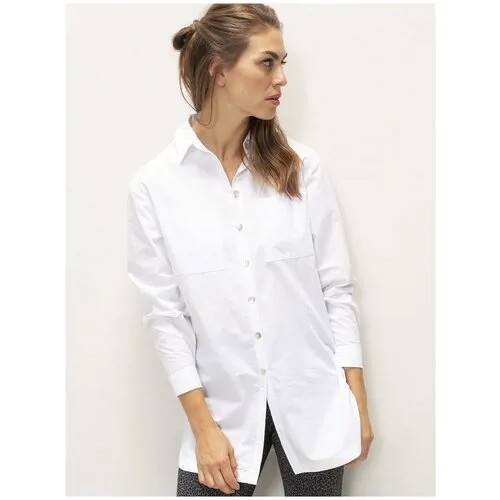 Рубашка  BIANCA, повседневный стиль, прямой силуэт, длинный рукав, карманы, однотонная, размер 36