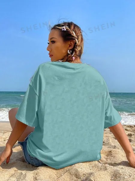 Футболка женская Shein Ezwear с рисунком животных, мятно-зеленый