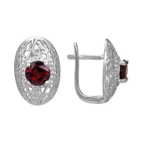 Серьги Серена-Сильвер, серебро, 925 проба, фианит, гранат, красный