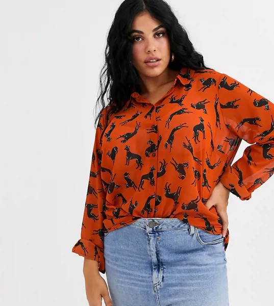 Мягкая рубашка с длинными рукавами и принтом собаки ASOS DESIGN Curve-Мульти