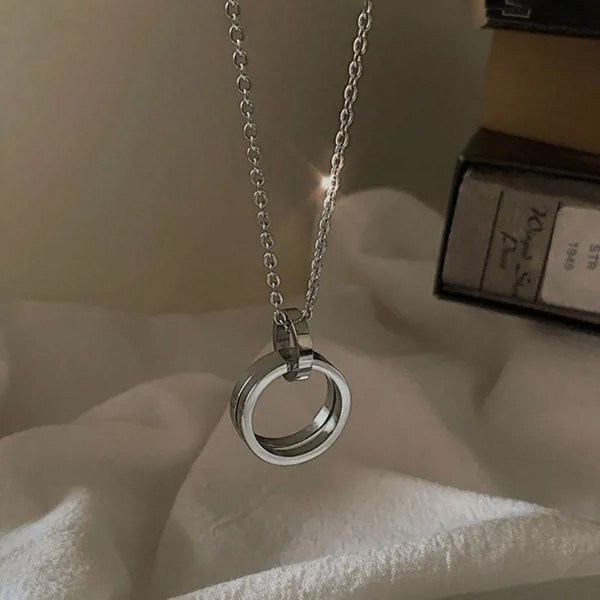 Ожерелье Двойное кольцо Корейский стиль Ожерелье Мужчины Ожерелье Кольцо Кулон Ожерелье Мужчины Ключица Цепочка