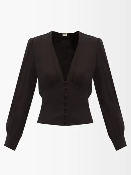 Блузка из крепа с v-образным вырезом Saint Laurent, черный