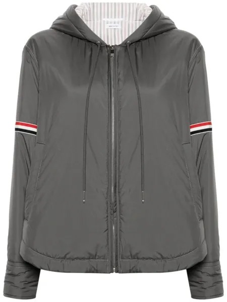 Thom Browne пуховик с капюшоном и полосками RWB, серый