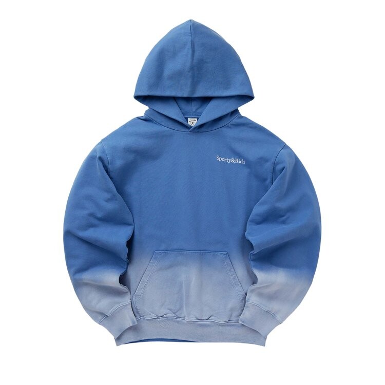 Худи Sporty & Rich Serif Logo Embroidered Hoodie, цвет Dip Dye Blue/White