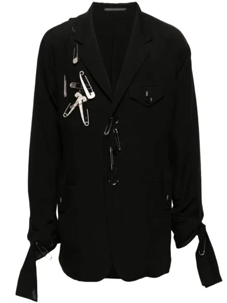 Льняной пиджак с декоративными булавками Yohji Yamamoto, черный