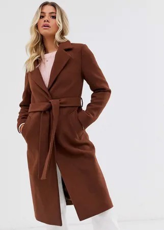 Приталенное пальто цвета ржавчины с поясом New Look-Красный
