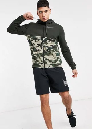 Зеленый худи на молнии с камуфляжным принтом Nike Training Dri-FIT-Зеленый цвет