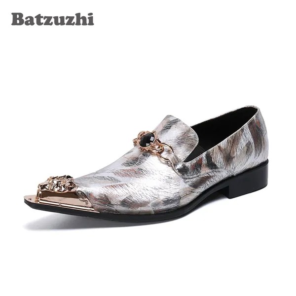 Классические мужские туфли Batzuzhi с острым носком, мужская обувь ручной работы в западном стиле, мужская обувь, золотые слипоны, деловые туфли, мужские туфли для вечерние Ринок, US6-12
