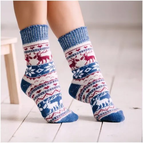 Носки Бабушкины носки, размер 35-37, синий, белый, голубой, красный