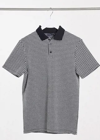 Рубашка-поло в черно-белом цвете с узором «гусиная лапка» ASOS DESIGN Tall-Многоцветный