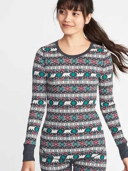 NWT Old Navy Термальная вафельная трикотажная футболка Футболка Fair Isle Bear Tree Женская SL