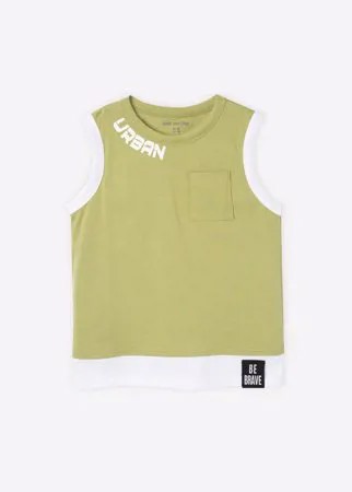 Хаки майка с надписью URBAN и нашивкой для мальчика Gloria Jeans