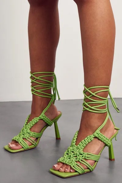 Неоновые тканые туфли на каблуке со шнуровкой и ремешками MISSPAP, зеленый