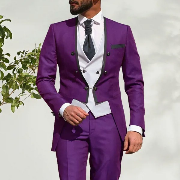 2021 модный Tailcoat утренние мужские свадебные костюмы фиолетовые смокинги для жениха Свадебные смокинги Костюм для жениха из 3 предметов лучши...