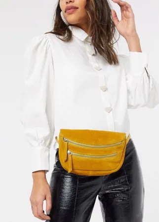Замшевая сумка-кошелек на пояс горчичного цвета с двумя молниями ASOS DESIGN-Желтый