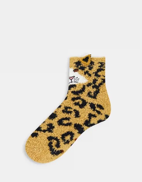 Уютные носки с леопардовым принтом в подарочной упаковке Loungeable-Коричневый цвет