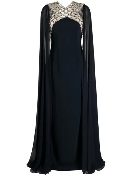 Jenny Packham платье-кейп Natalie с кристаллами, синий