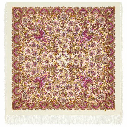 Платок Павловопосадская платочная мануфактура,146х146 см, белый, фиолетовый