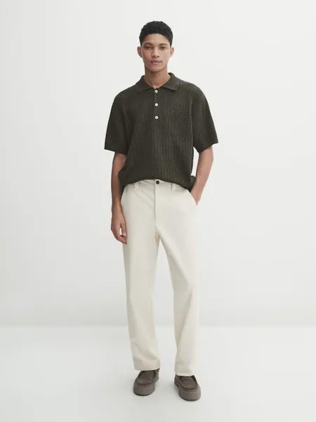 Рубашка поло открытой вязки с короткими рукавами Massimo Dutti, хаки