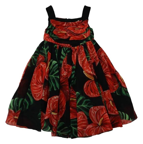 Детское платье Dolce - Gabbana, черное шелковое расклешенное платье с цветочным принтом. Тег 2 года $1420