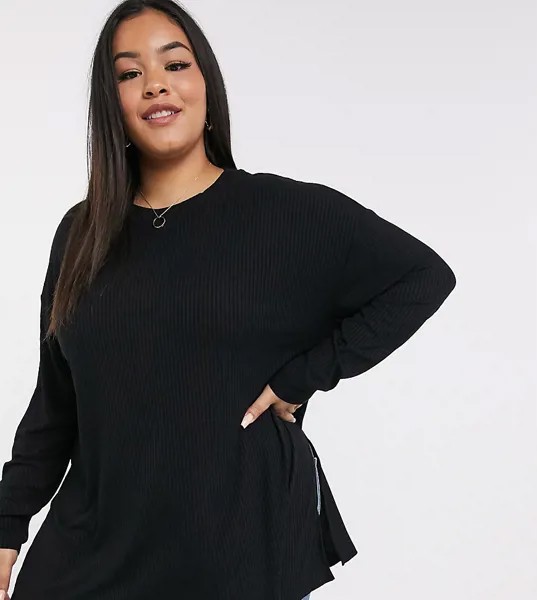 Черный лонгслив в рубчик ASOS DESIGN Curve-Черный цвет