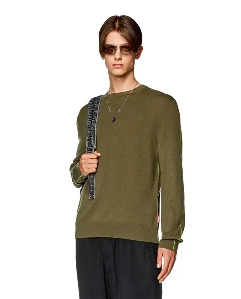 Мужской вязаный свитер с круглым вырезом цвета хаки Diesel, зеленый