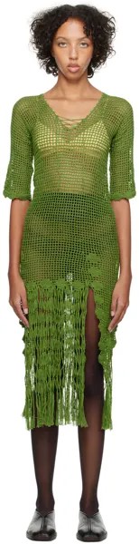 Зеленое платье-миди Flint Apple Bode