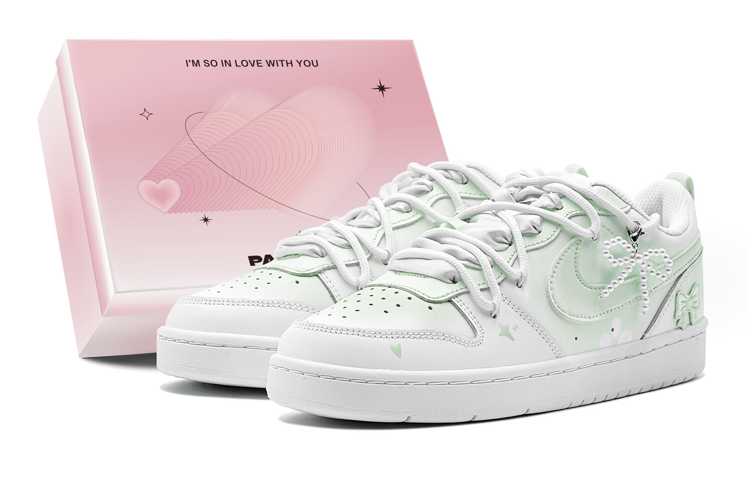 Кроссовки Nike Court Borough Skateboarding Shoes Women's Low-top Green/white, зеленый