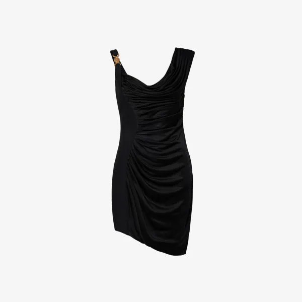 Коктейльное тканое мини-платье с драпировкой Versace, черный