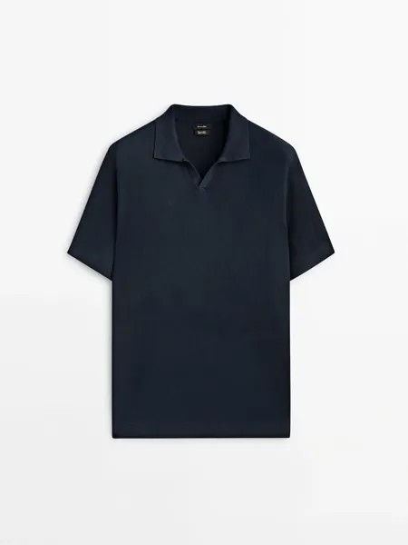 Свитер Massimo Dutti Vertical-textured Micro-knit Polo, темно-синий