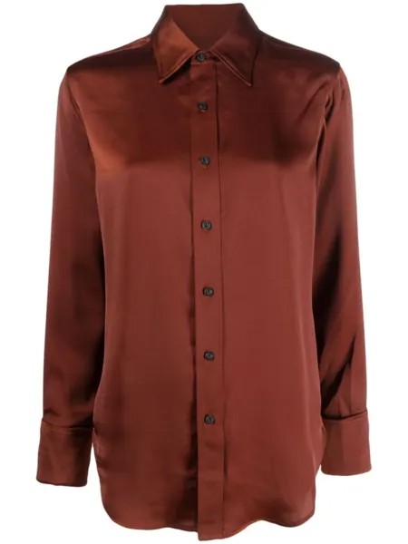 Rag & bone атласная рубашка с заостренным воротником, коричневый