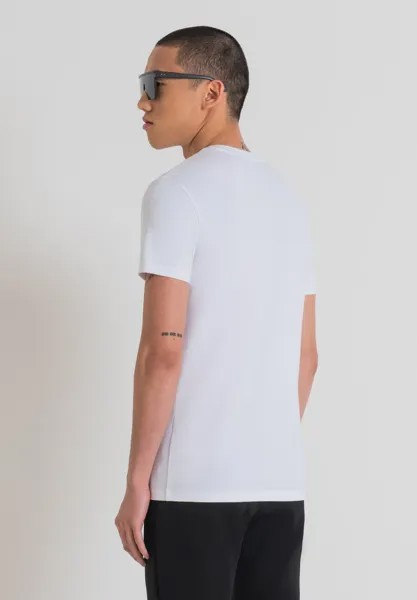 Футболка с принтом Super Slim Fit With Rubber Injection Logo Print Antony Morato, белая
