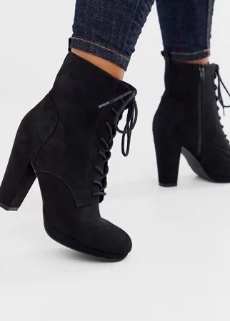 Черные высокие сапоги на шнуровке New Look-Черный