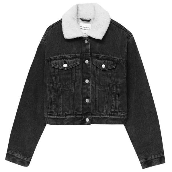 Джинсовая куртка Pull&Bear Cropped Denim With Faux Shearling Detail, серый