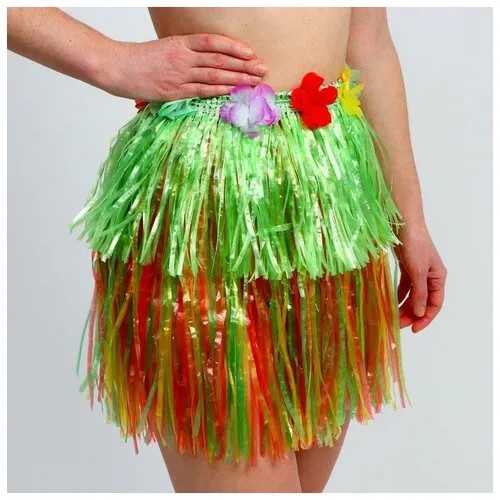 Гавайская юбка, 40 см, двухцветная зелёно-разноцветная
