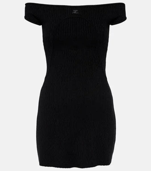 Мини-платье-бюстье в рубчик Courrèges, черный