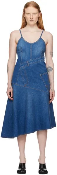 Синее джинсовое платье-миди из крученого материала Jw Anderson
