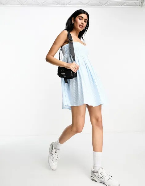Хлопковый сарафан мини в синюю полоску со складками на бюсте ASOS DESIGN