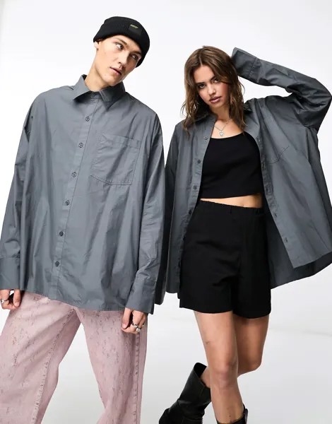 Рубашка Collusion Unisex Super Oversized Box Pleat, серый