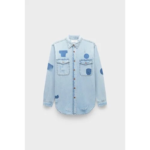 Рубашка One Teaspoon hendrixe patched everyday denim shirt, размер 42, синий