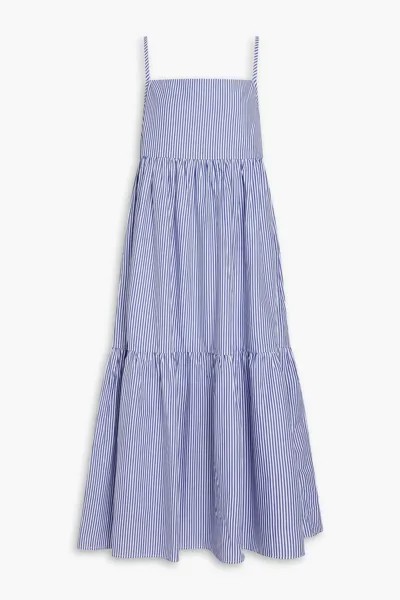 Платье миди из хлопкового поплина со сборками в полоску Chinti & Parker, синий