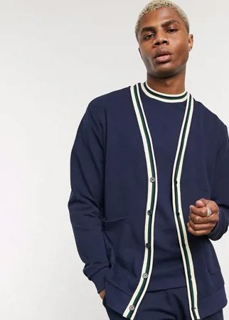 Темно-синий кардиган из вафельного трикотажа с полосками ASOS DESIGN