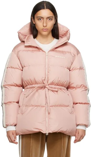 Розовая куртка-пуховик с поясом Palm Angels