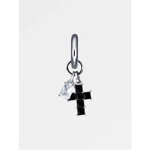 Моносерьга RUSHEV CRISTAL + CROSS, фианит, размер 50 мм, белый, черный