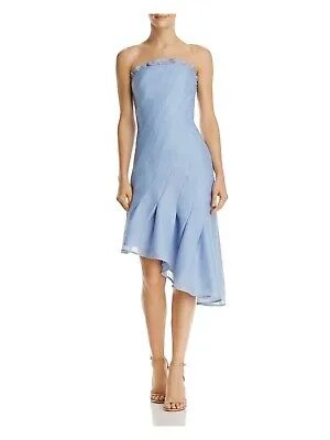 KEEPSAKE Женское синее коктейльное платье без бретелек ниже колена с рюшами Размер: L