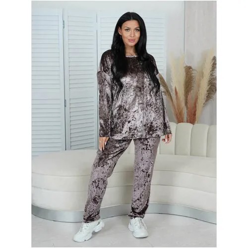 Lovetex.store / Костюм женский бархатный с брюками / пудра / размер 46