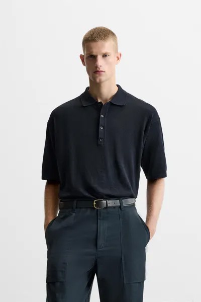 Трикотажная футболка поло ZARA, темно-синий