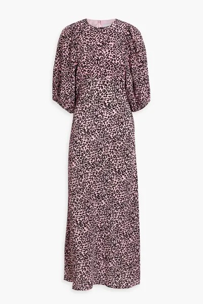 Платье макси из шелкового крепдешина со сборками и леопардовым принтом LES RÊVERIES, розовый